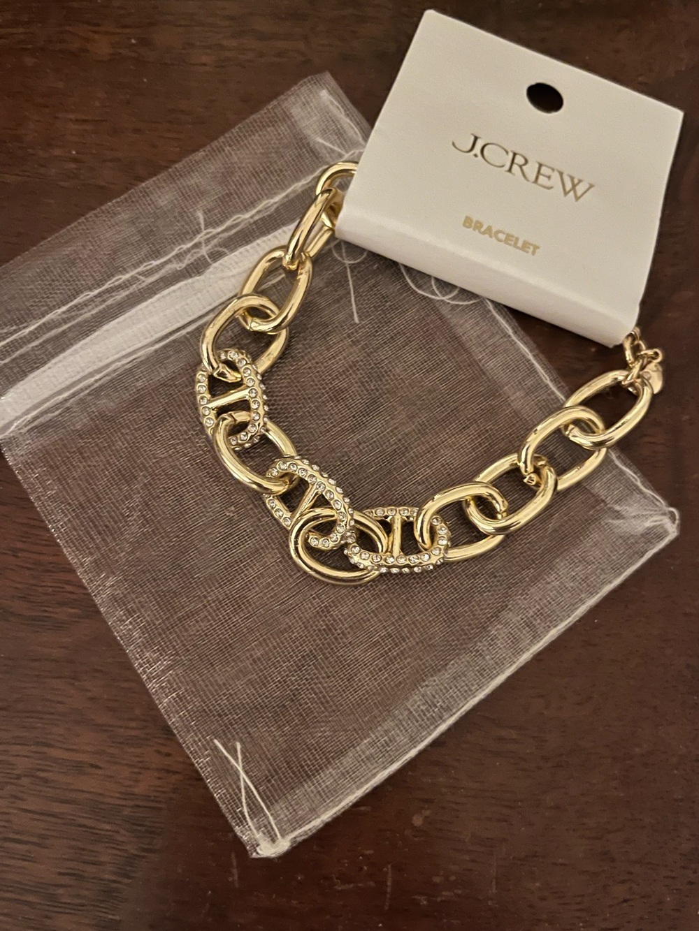J. Crew Gold Link Bracelet with Crystal Accents